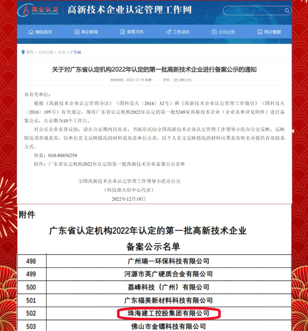 再傳喜報！珠海建工集團獲評“高新技術企業”~